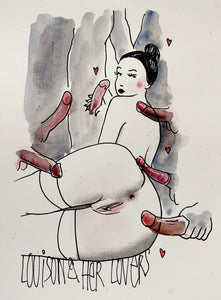 Hector Domiane 'Louison and her lovers' - Watercolor Print